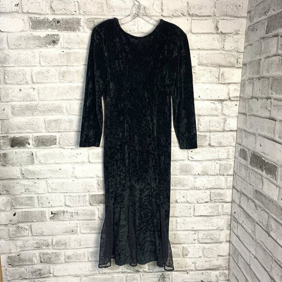 Vintage Black Crushed Velvet Fit and Flare Midi Witchy Dress - Picture 1 of 14